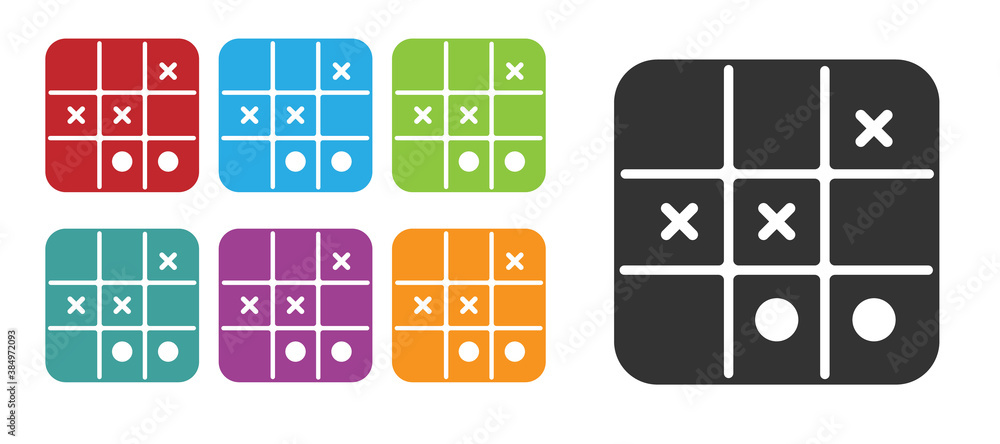 Poster black tic tac toe game icon isolated on white background. set icons colorful. vector.