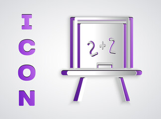 Paper cut Chalkboard icon isolated on grey background. School Blackboard sign. Paper art style. Vector.