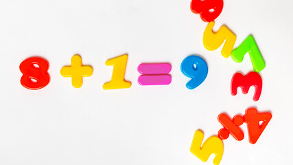 Plastic numbers. study of mathematics, mathematical calculation on white background