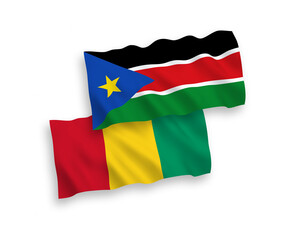 Flags of Guinea and Republic of South Sudan on a white background