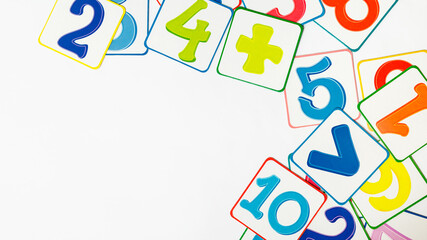 mathematics.training cards. Colorful numbers on white background with copy space