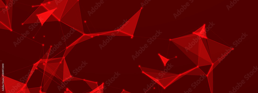 Aufkleber Connection of dots and lines structure on dark background. Red abstract polygonal space. 3d Widescreen