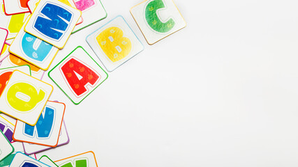 School concept. training cards. colorful alphabet on white background. english language