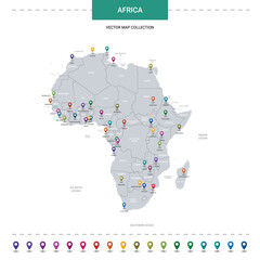 Africa map with location pointer marks. Infographic vector template, isolated on white background. © Анна Тощева