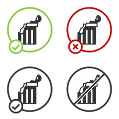 Black Broken ancient column icon isolated on white background. Circle button. Vector.