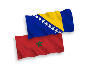 Fototapeta premium Flags of Bosnia and Herzegovina and Morocco on a white background