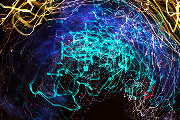 Urban galaxy. Original light painting, long exposure. Abstract photography.