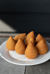 Coxinhas, brazilian snacks, finger food, tasty fried food made with chicken