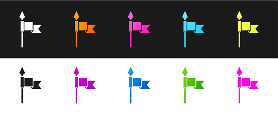 Set Medieval spear icon isolated on black and white background. Medieval weapon. Vector.