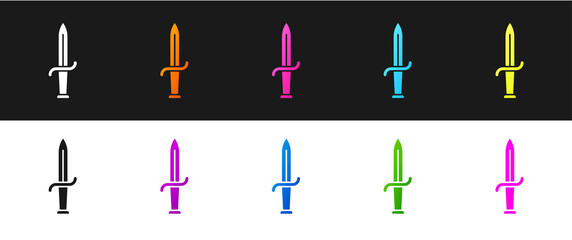 Set Dagger icon isolated on black and white background. Knife icon. Sword with sharp blade. Vector.