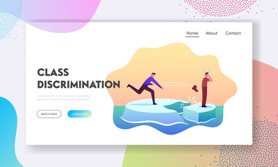 Class Discrimination Landing Page Template. Wealthy, Rich, Successful Character Throw Boot Drive Out Man in Poor Dress