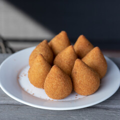 Coxinhas, brazilian snacks, finger food, tasty fried food made with chicken