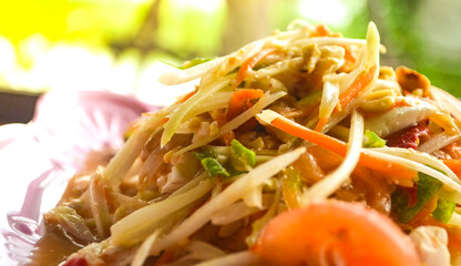 Papaya salad with salted egg.Thai land call
