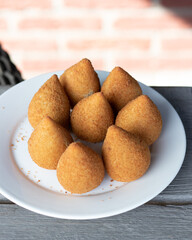 Coxinhas, brazilian snacks, finger food, tasty fried food made with chicken