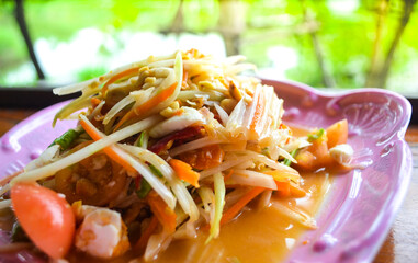 Papaya salad with salted egg.Thai land call