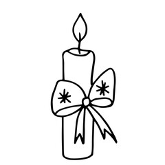 Candle for the holiday Christmas, decorated with ribbon and snowflakes.  Vector illustration.