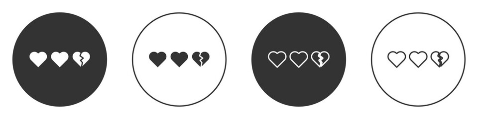 Black Hearts for game icon isolated on white background. Circle button. Vector.