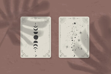 Set of decorative tarot cards. Vintage retro vintage engraving style. the sun, moon phases, crystals, magic symbols. print in the interior and design. vector graphics