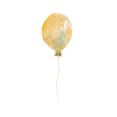 Watercolor balloon drawing isolated on white background. Festive element, birthday, pastel colors, girls, boys, childrens art.