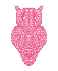 Owl. Design Zentangle. Detailed hand drawn ornate owl with abstract patterns on isolation background