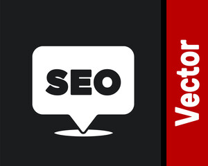 White SEO optimization icon isolated on black background. Vector.