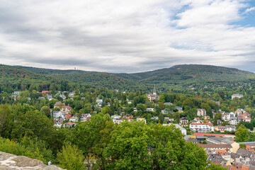Fototapeta premium Hesse, the land where the mountains wave and the rivers dance through the landscape! Here, where the Spessart forest shakes its green curls and the Rheingau flirts with its vineyards
