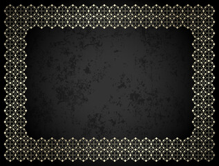 Floral ornamental banner with frame in black and gold colors with space for text or photo. For luxury invitations, greeting cards, announcements and photo frame 