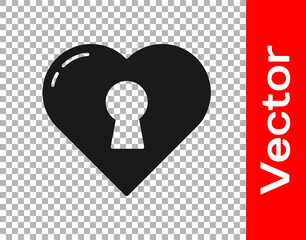 Black Heart with keyhole icon isolated on transparent background. Locked Heart. Love symbol and keyhole sign. Vector.