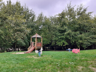 Outdoor children playground park empty during covid lockdown