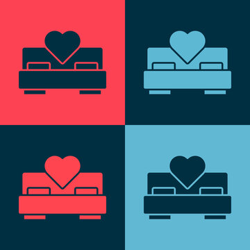 Pop art Bedroom icon isolated on color background. Wedding, love, marriage symbol. Bedroom creative icon from honeymoon collection. Vector.