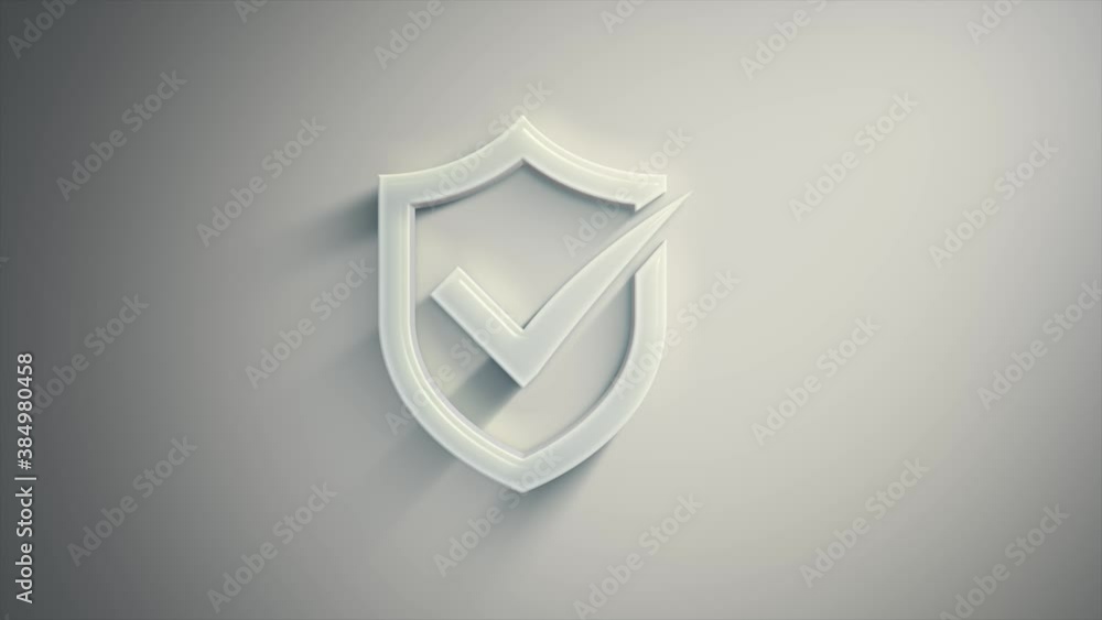 Aufkleber white shield security icon intro animation/ 4k animation of a white shield security icon with glossy