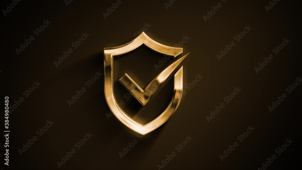 Aufkleber gold shield security icon intro animation/ 4k animation of a golden shield security icon with glossy