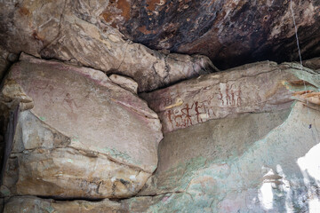 Prehistoric cave paintings In a deep mountain forest at Khao Chan Ngam, Nakhon Ratchasima Thailand
