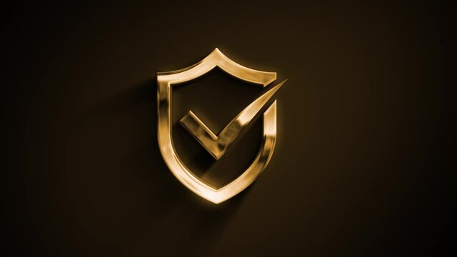 Gold Shield Security Icon Intro Animation/ 4k animation of a golden shield security icon with glossy texture 