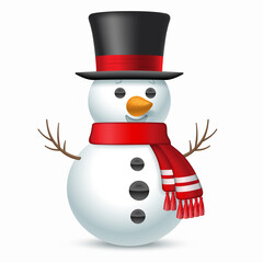 Smiling snowman with top-hat and scarf. Vector