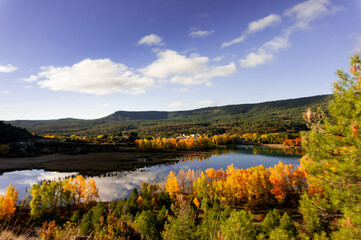 Naklejka premium Autumn landscape with lake
