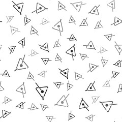 Black Triangle musical instrument icon isolated seamless pattern on white background. Vector.