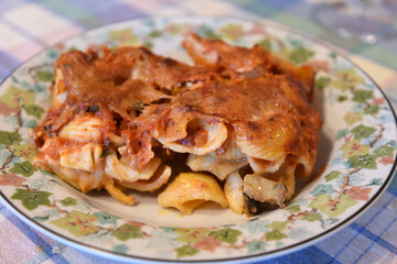 Baked Pasta in the Plate With Tomato Sauce