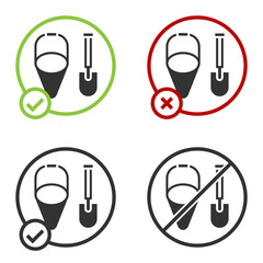 Black Fire shovel and cone bucket icon isolated on white background. Circle button. Vector.