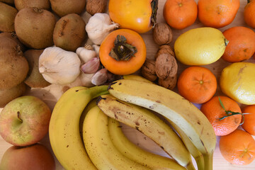 Mixed Fresh Fruits on Wooden Table