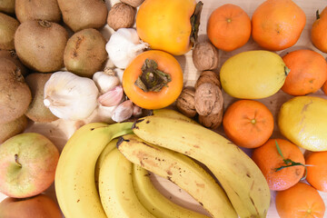 Mixed Fresh Fruits on Wooden Table