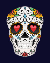 Vector illustration of an ornately decorated Day of the Dead sugar skull, or calavera.