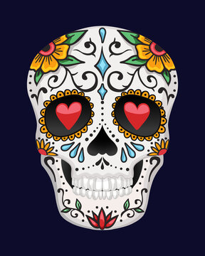 Vector illustration of an ornately decorated Day of the Dead sugar skull, or calavera.