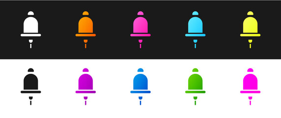 Set Ringing alarm bell icon isolated on black and white background. Fire alarm system. Service bell, handbell sign, notification symbol. Vector.