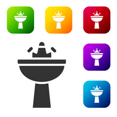 Black Washbasin with water tap icon isolated on white background. Set icons in color square buttons. Vector.