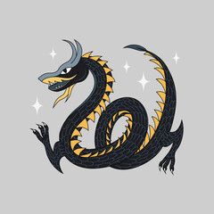 Astrology Chinese Dragon vector illustration. Poster, banner template, hand drawn art. 