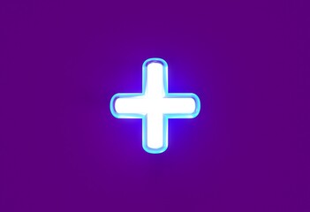 Obraz premium White shiny neon light blue glow font - plus isolated on purple, 3D illustration of symbols