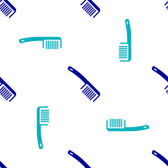 Blue Hairbrush icon isolated seamless pattern on white background. Comb hair sign. Barber symbol. Vector.