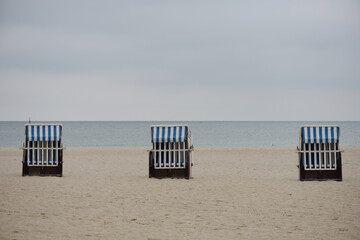 Closed beach chairs at Corona time.