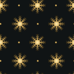 Vector gold glitter snowflakes background effect for luxury greeting rich card. Sparkling texture with glowing lights. Star dust sparks